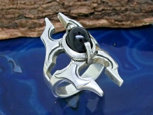 Pietra Anello Nero 925 Anello IN Argento Tgl 62 Onice Fantasy Gotico Uomo Donna - Foto 1 di 5