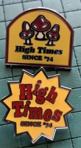 2 High Times Magazine Pins Since 74 Yellow Red Logo New Lapel Hat Biker 420 - Picture 1 of 3