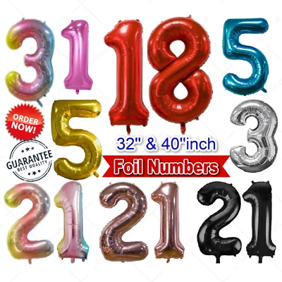 40" Number FOIL Balloons Birthday Party 1st/5/18/21/30/40/50/60/70/80th  - Изображение 1 из 2