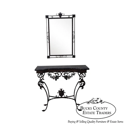 Marble & Cast Iron Console Table w/ Mirror Oscar Bach Cover