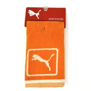 PUMA Golf Towel Rickie Fowler 16x21 Orange & White Tri-Fold Club Towel - Picture 1 of 7