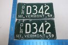 Vermont License Plate Tag 1959 59 VT Car Dealer Pair Set D342