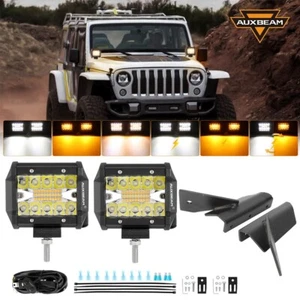 Pair 4" LED Light Pods White/Amber 6Modes + Mount Bracket for Jeep Cherokee XJ - Picture 1 of 12