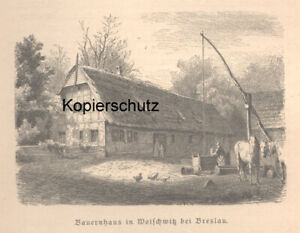 "Bauernhaus in Woischwitz b.Breslau"Wojszyce b.Wrocław-Polen Orig.Holzstich 1885