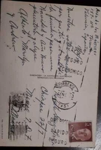 J) 1953 SPAIN, POSTCARD, GENERAL FRANCO, WITH SLOGAN CANCELLATION, AIRMAIL, CIRC - Picture 1 of 1