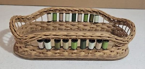 Woven Wicker Sewing Basket/ Tray With Wood Bottom Handmade 12.5" x 7" x 3" - Picture 1 of 12