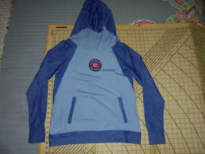WOMENS SMALL BLUE LONG SLEEVE ANTIGUA NATIONALS ADORNED COWL NECK HOODIE - NWT - Picture 1 of 3
