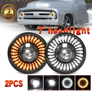 Pair 7"inch Round LED Headlights Start up DRL For Ford F-100 F-250 F-350 Pickup - Foto 1 di 9