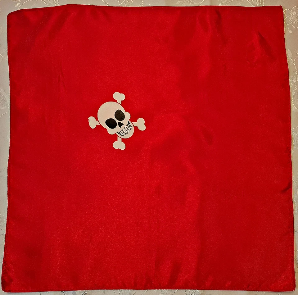 BUFANDA VINTAGE AUTÉNTICA CALAVERA ROJA MACIZA LOGO SATINADO 17" BOLSILLO CUADRADO PEQUEÑO Foto 1 de 3