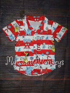 NEW Boutique Dr Seuss Cat in the Hat Boy Short Sleeve Button Up Shirt - Picture 1 of 3