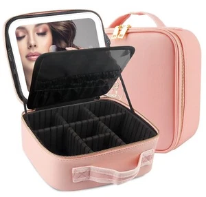 MOMIRA Travel Makeup Case with Large Lighted Mirror Partitionable Cosmetic Ba... - Picture 1 of 7