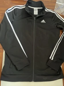 Adidas Youth Track Jacket Full Zip Large 14/16 Black And White 3 Striped Exc. - Picture 1 of 5