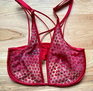 Victoria's Secret Bra 34DD Unlined Plunge Side Close Bra Lipstick Red Sheer - Picture 1 of 6