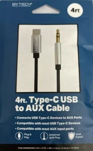 BYTECH 4ft. Type-C USB To AUX Cable - Picture 1 of 2