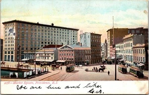 Market Square Rhode Island Postcard 1907 UND street cars horses - Picture 1 of 2