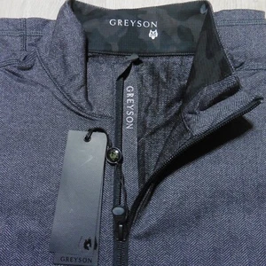GREYSON Mens M MEDIUM TATE MOCKNECK 1/4 ZIP PULLOVER BLACK GREY HERRINGBONE GOLF - Picture 1 of 15