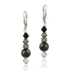 925 Silver Hemetite & Crystals Leverback Earrings