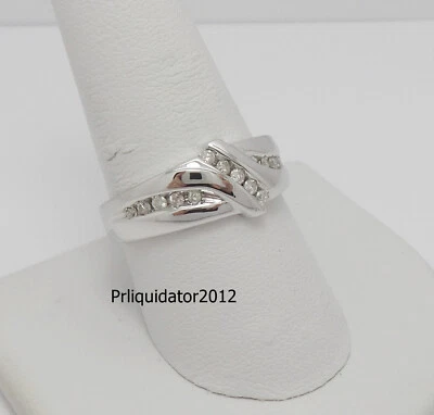 1/4CT MENS NATURAL DIAMOND WEDDING BAND BRIDAL RING 10K WHITE GOLD - Image 1 of 4