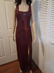 Vintage Bari Jay Sequined Long Evening Dress Maroon Sz 7/8 - Picture 1 of 17