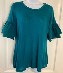 Sage & Vicky Top Women's size M Teal green with 3/4 bell sleeves very soft - Picture 1 of 6