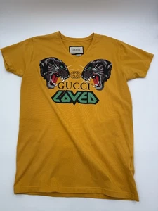 Gucci 'loved' Slogan Logo Tiger Print Raglan V-Neck Shirt - Picture 1 of 7