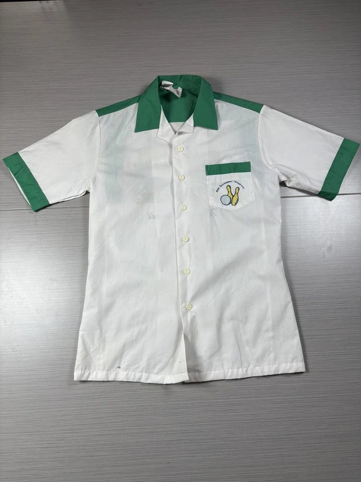 Vintage Kennington Bowling Shirt Mens Small Green White Lahaina Lanes Hawaii 70s - Image 1 of 4
