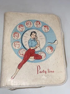 Vintage Hytone PARTY LINE Binder • 12x14" 3 Ring School Zip Retro Graphic 50/60s - Picture 1 of 12