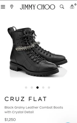 CRUZ FLAT Black Grainy Leather Combat Boots  Foto 1 de 4