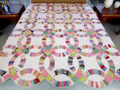 Vintage Feed Sack OLD Electric MICKEY MOUSE + Novelty Prints WEDDING RING Quilt - Image 1 of 4