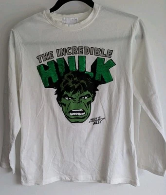 Zara Marvel Hulk Top Kids' Size 10 140cm White COTTON Graphic Long Sleeve Sequin - Image 1 of 4