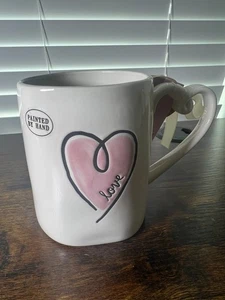Rae Dunn Hand Painted LOVE Mug With Heart Handle Pink Valentines Day Magenta - Picture 1 of 6