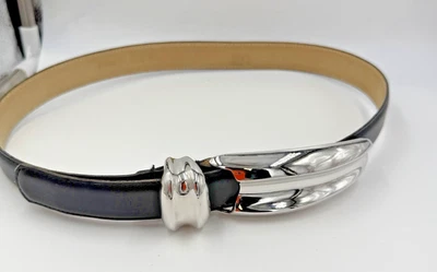 Cinturón Vintage Clara Studio Silvertone Hebilla Pesada Cuero Negro Talla Mediana 1994 Foto 1 de 4