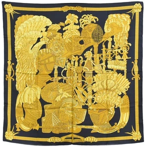 HERMES 100% Silk Carre 90 ARMETS en PANACHE Black Gold - Picture 1 of 15