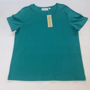 Women's Rebecca Malone Size L Short Sleeve Pullover Turquoise Round Neckline NWT - Picture 1 of 10