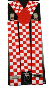 Men's Unisex Clip-on Braces Elastic Y-back Suspender W/Red Checker" Width 1 1/2" - Imagen 1 de 1