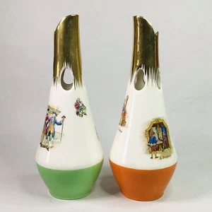 Rare Pair Of Royal Winton Mid Century Gold Lustre Pictorial Ornamental Vases - Picture 1 of 11