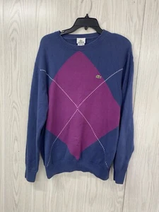 Maglione Vintage LaCoste Argyle Grafico Viola Navy Grande Unisex Classico Preppy - Foto 1 di 12