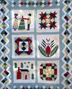 HANDGENÄHT Patchwork Quilt Amish Family LIFE BLOCKHAUS Zusammenarbeit Spaß - Bild 1 von 13