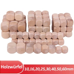 Blankowürfel Holzwürfel Blanko 10,16,20,25,30,40,50,60 mm Natürlich Holzwürfel - Picture 1 of 8