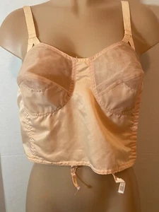 RARE Vtg 30s 40s SATIN & Mesh Longline Bustier Pointy Bra Top Artist Model Peach - Picture 1 of 17