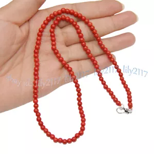 4mm Genuine Natural Red Coral Gemstone Round Beads Necklace Jewelry 14-48" - Picture 1 of 19