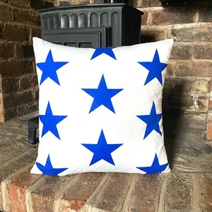 862. Handmade BIG BLUE STARS 100% Cotton Cushion Cover.Various sizes - Picture 1 of 3