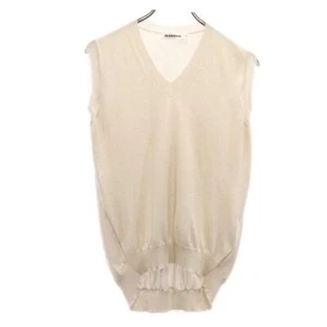JIL SANDER Made in Italy Cashmere Silk Blend V neck Knit vest 34 Beige Women - Picture 1 of 8
