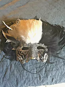 Authentic Vintage Venetian Masquerade Mask Feather Andrew Leit - Picture 1 of 6