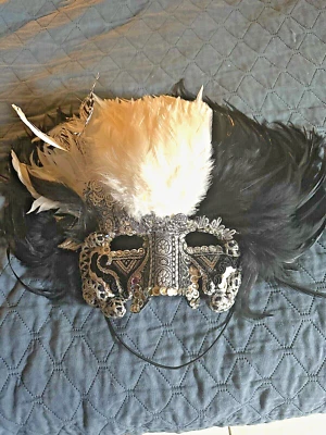 Authentic Vintage Venetian Masquerade Mask Feather Andrew Leit - Image 1 of 4