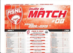 Feuille de match N°08 ASNL - Caen (2008 - 2009) - Ligue 1 - Picture 1 of 1
