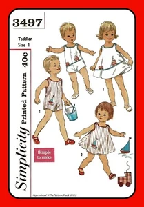 Toddler DRESS Panties SUNSUIT Boy / Girl Simplicity 3497 Vtg 1960 Sewing Pattern - Picture 1 of 13