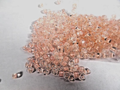 100 Miyuki Transparent Color-Lined Clear & Light Pink Glass TRIANGLE BEADS - Image 1 of 2