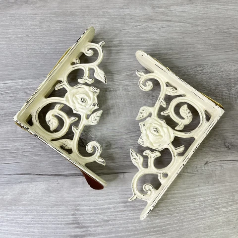 2 French Rose Farmhouse Window Corners Door Corbels Cast Iron Metal Cover