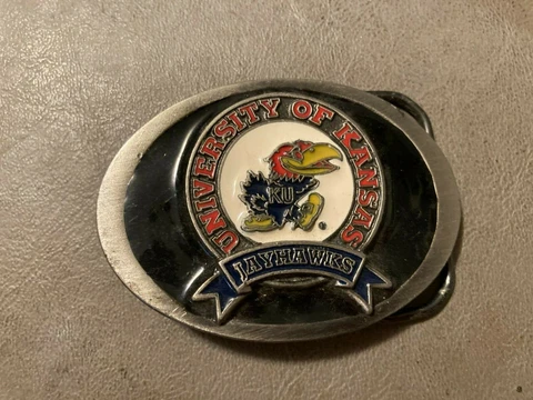 Unique Vintage University of KANSAS JAYHAWKS Belt Buckle - Nice Cover